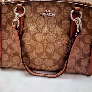 Coach Brown Signature Canvas Tote with Leather Trim